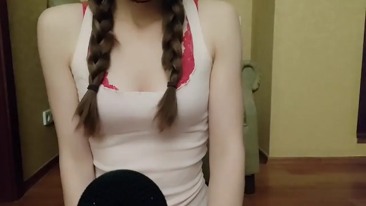 Young solo masturbation with asmr moaning and close-up of sexy lips