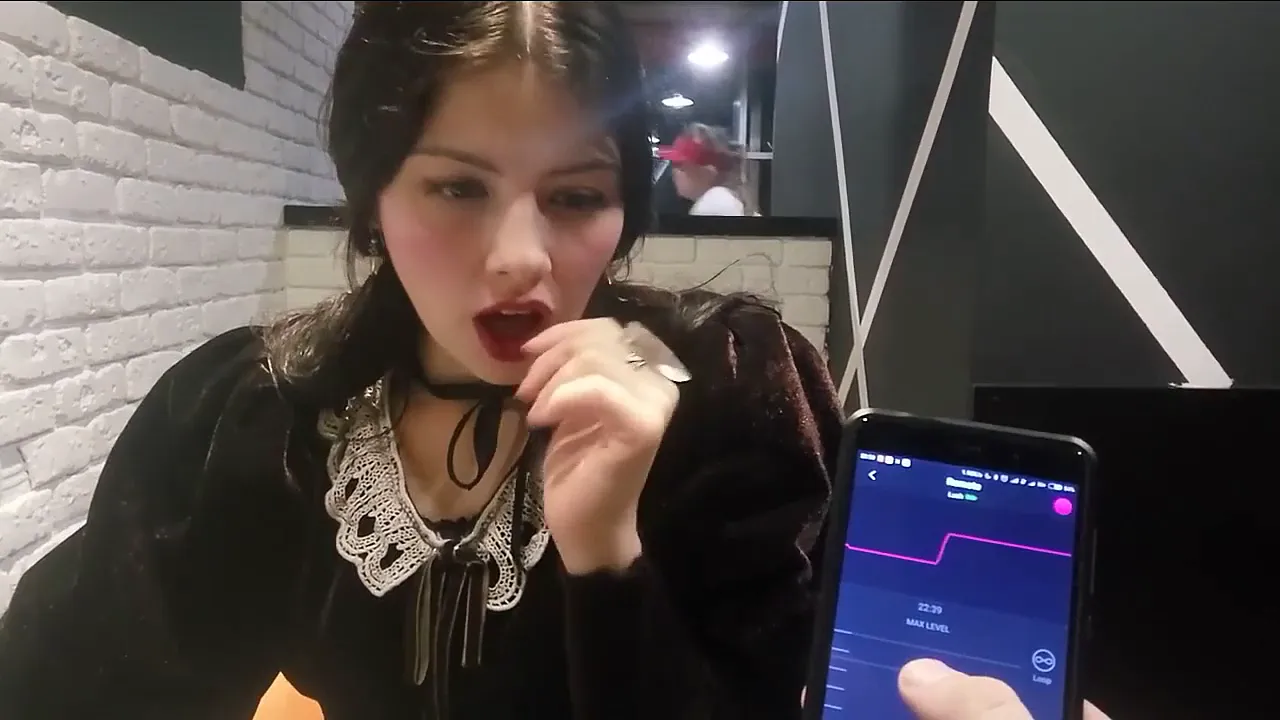 Girlfriend teases and masturbates with toys to a real orgasm in a public restaurant