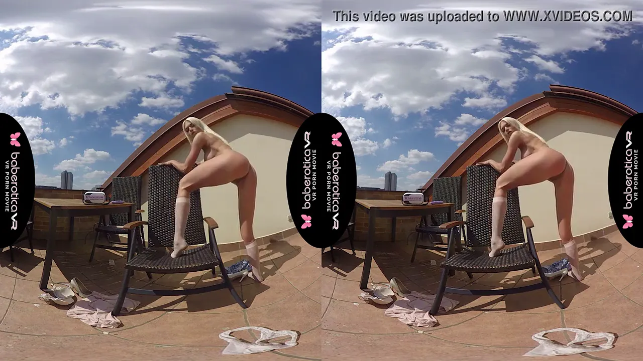Blonde solo girl Lena Love uses a vibrator outdoors in VR