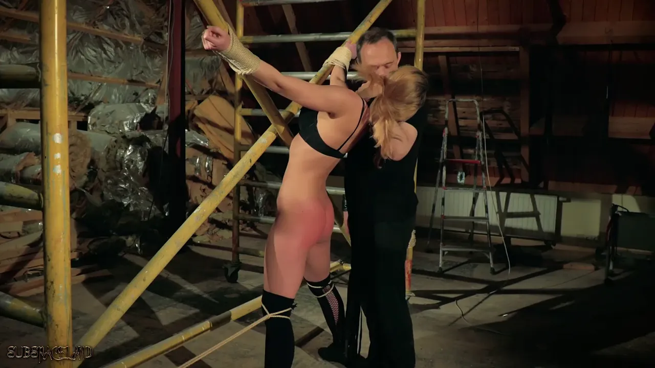 Blonde with small tits tortured by BDSM bondage and toys on her big boobs and ass