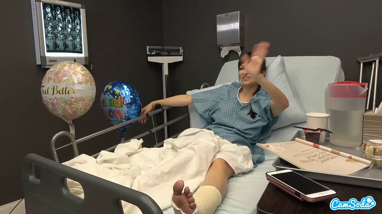 Milf Lexi Luna flashes her big tits on webcam at the hospital before sucking her
