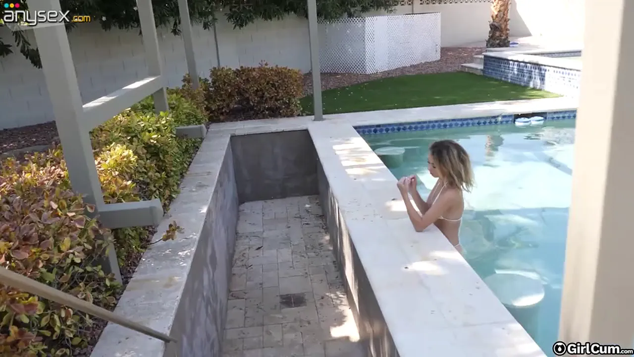 Skinny Allie Addison teases her cucci with toys before riding cock in the pool