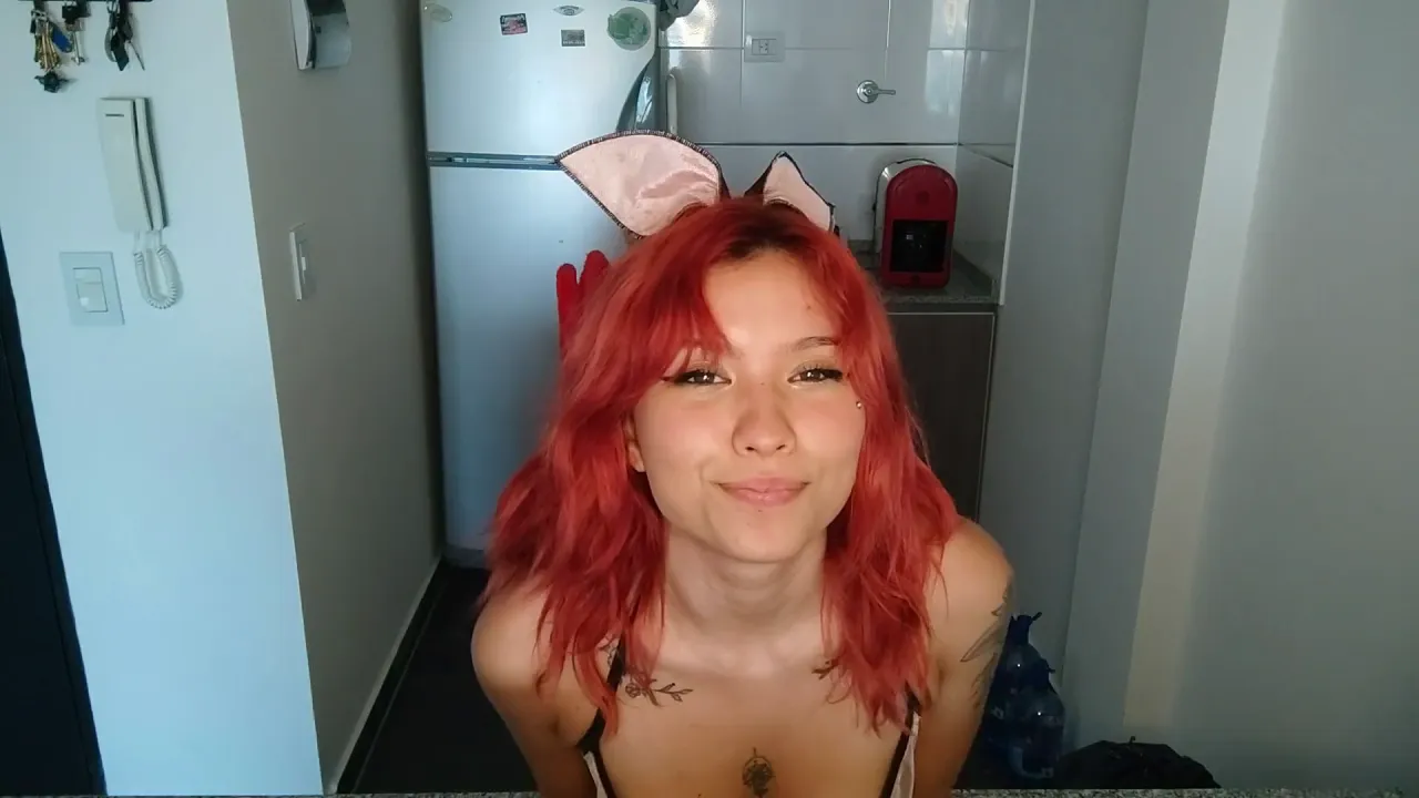 Tattooed Latina bunny masturbates and anal plugs on video call