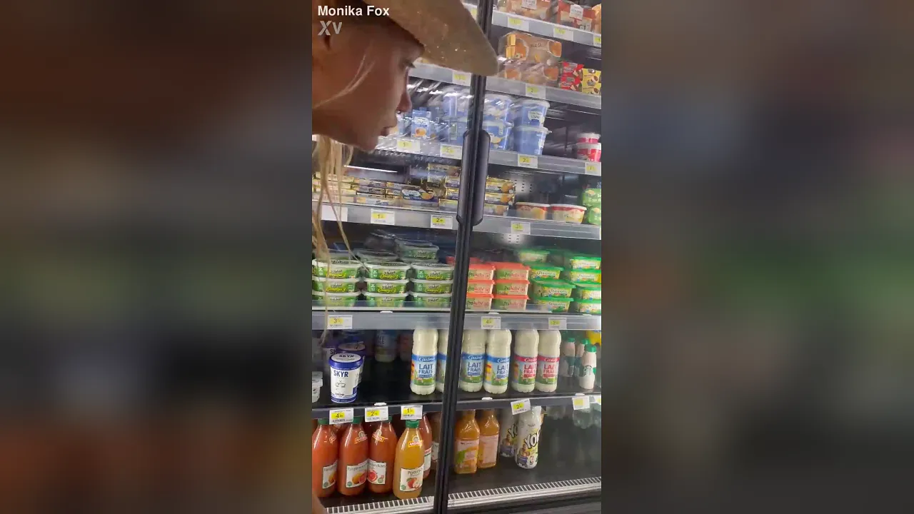 Monika Fox exhibitionistically shops naked in the grocery store