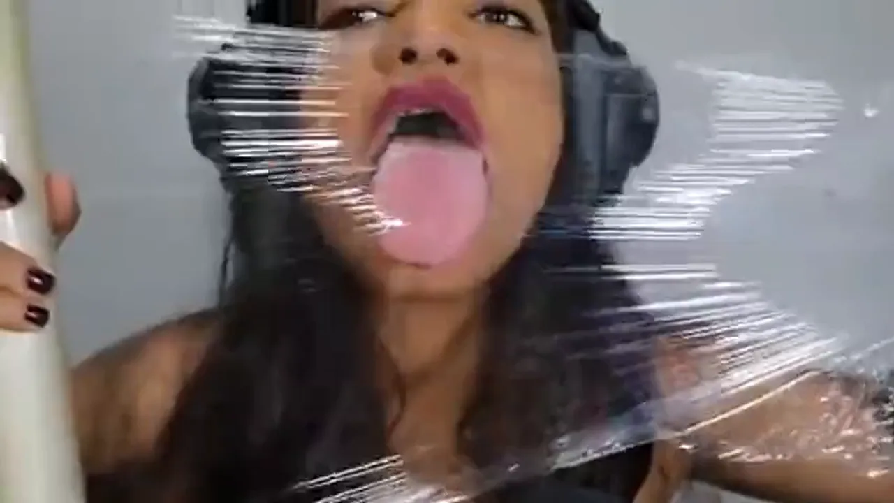Brunette MILF licks random objects on webcam solo