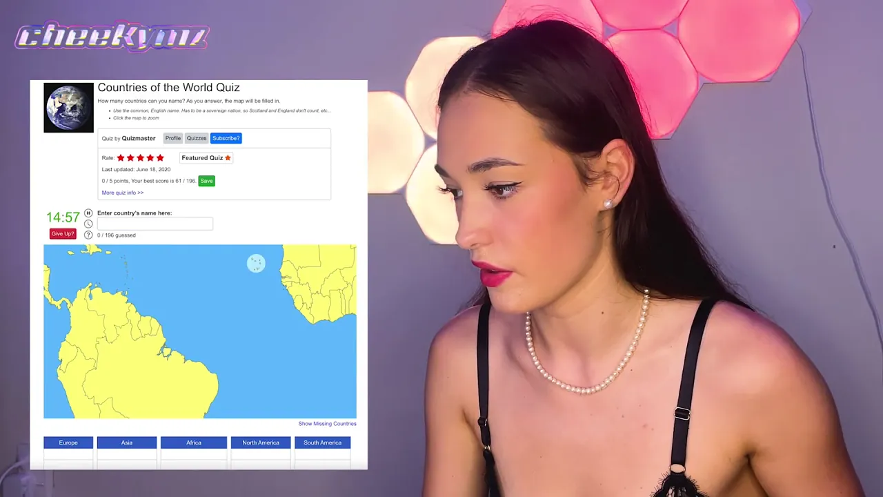 Cheekymz plays geography games with a vibrating dildo solo