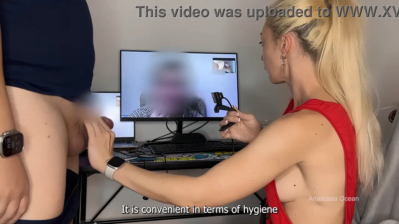 Hard shows his big cock to blonde stepmom on webcam in CFNM scene