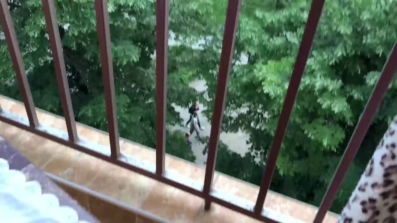 Amateur couple has rough outdoor balcony anal sex