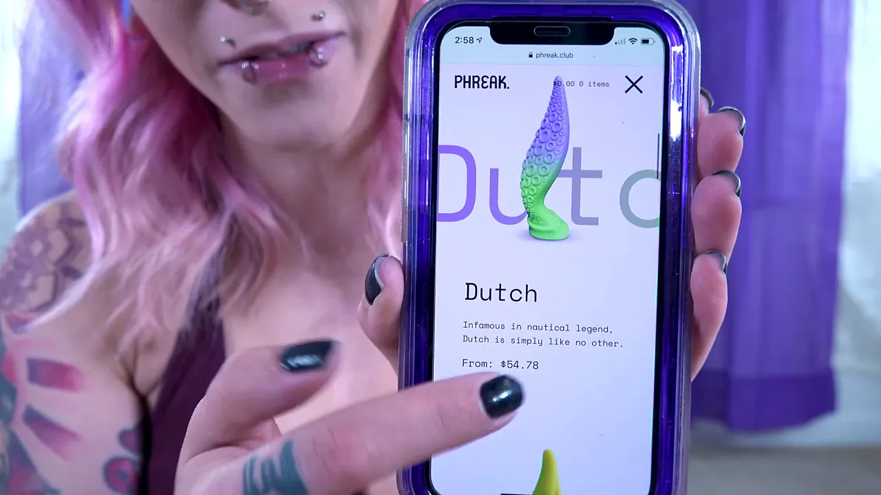 Cattie Candescent uses a big bad dragon dildo from her creator