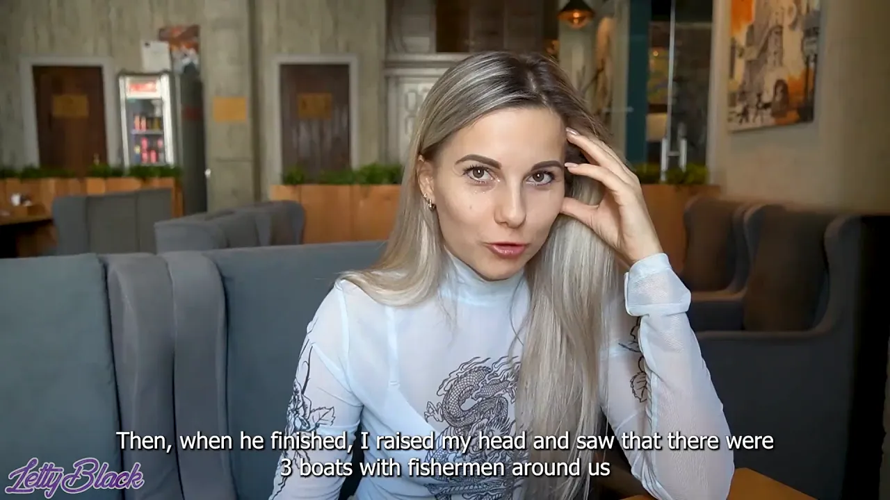 Petite blonde Letty Black uses remote vibrator in crowded cafe