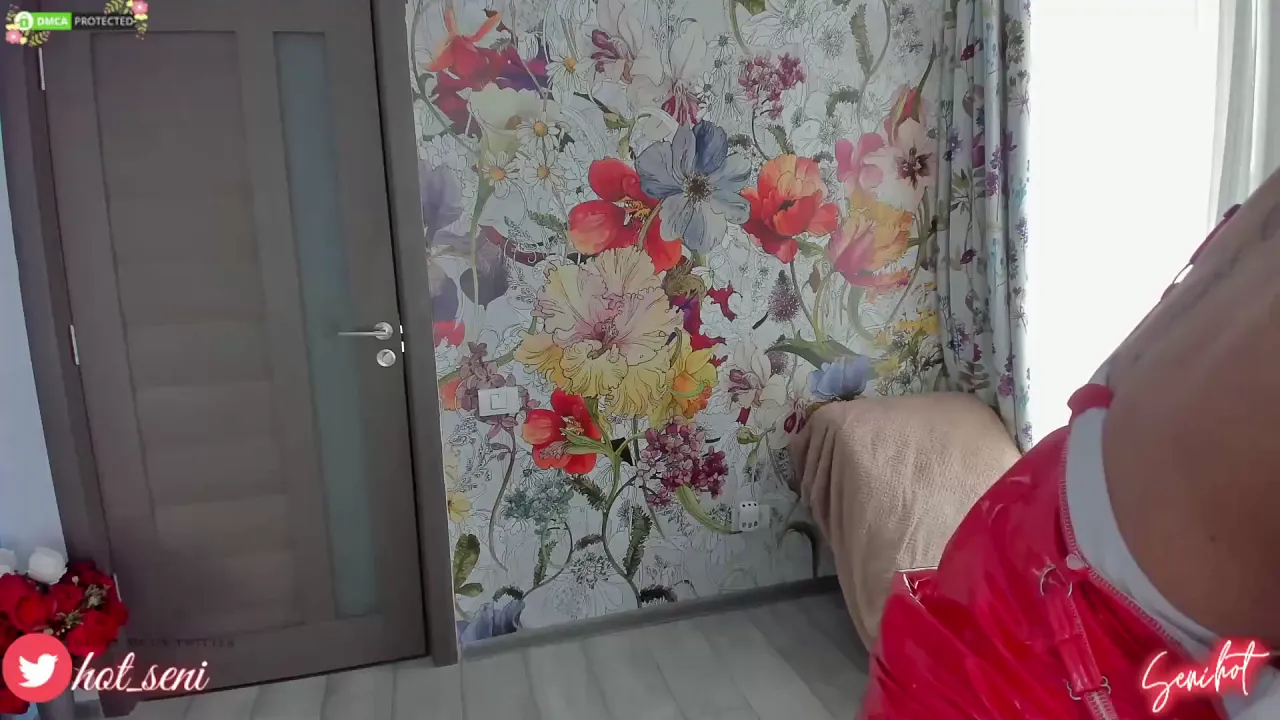 MILF in red spandex masturbates and touches her big tits