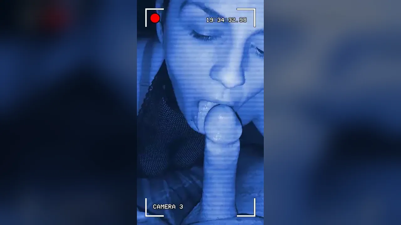 Slutty cocksucker gives deep blowjob on security camera