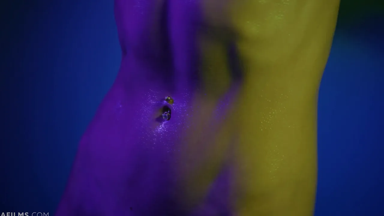 Sybil, a super hot babe with big tits, oils her body and masturbates solo