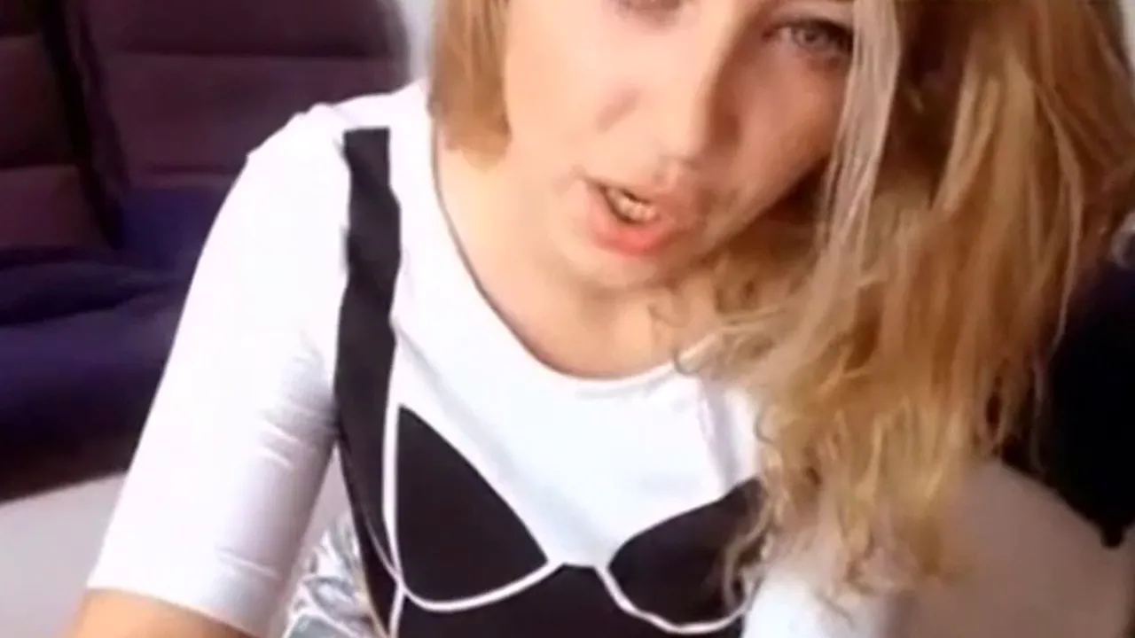 Amateur blonde stripper plays with her big tits on webcam