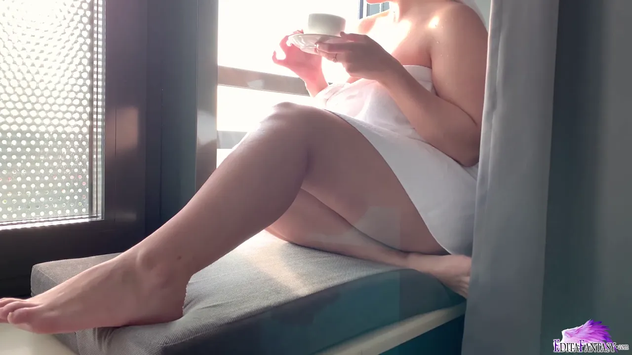 Masturbation with vibrator on windowsill - solo