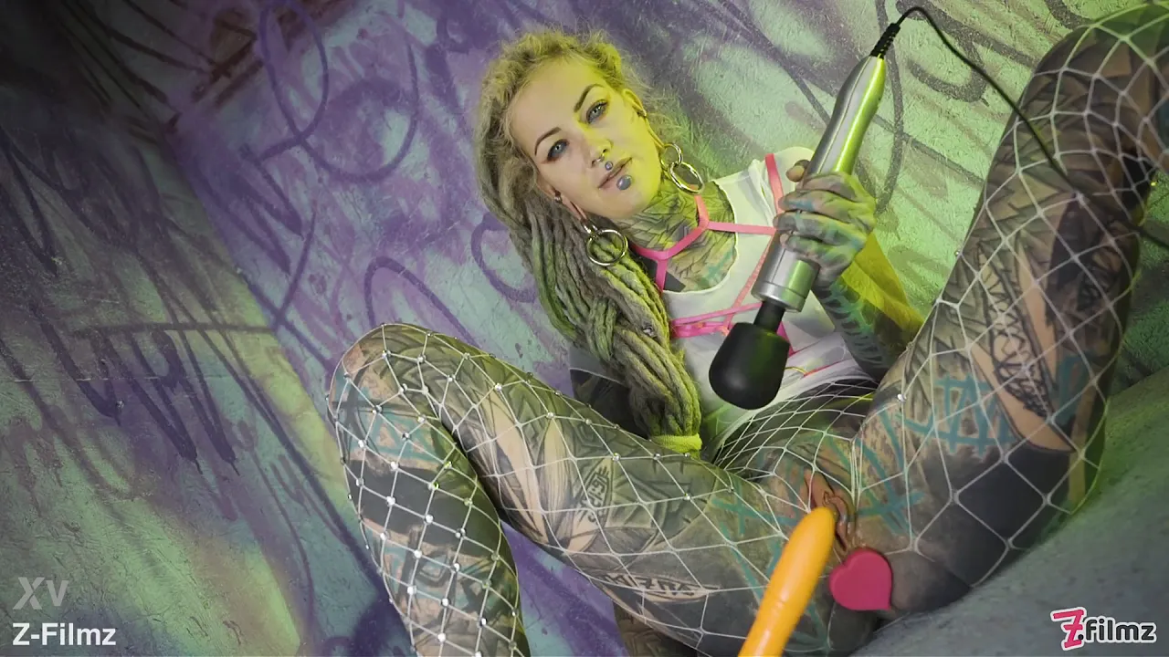 Goth solo girl double penetrates herself with dildos and a butt plug