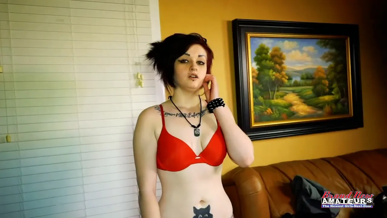 Tattooed brunette Marcie uses a thick dildo while Jeff films her POV