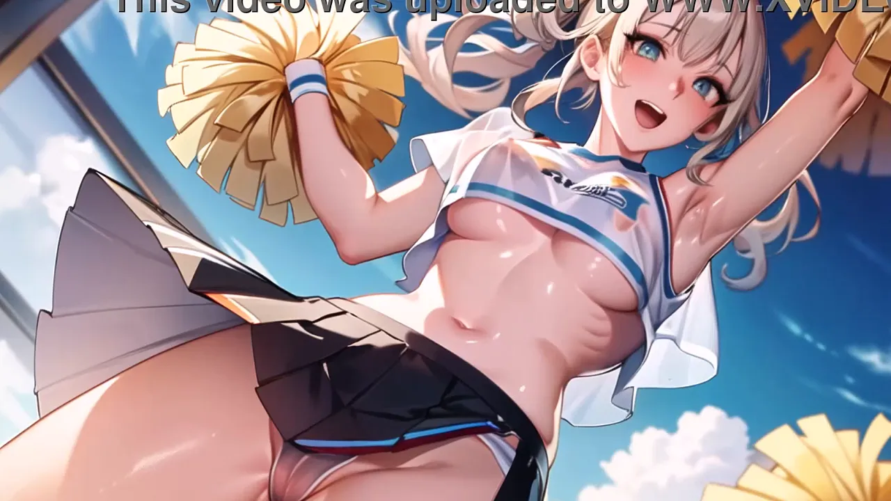 Anime cheerleader masturbates with big tits visible in 2D hentai