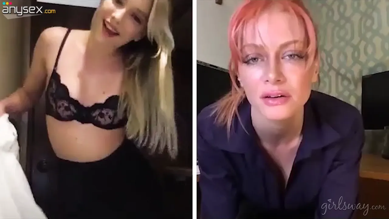 Blonde webcam model and her girlfriend finger each other's pussies to orgasm