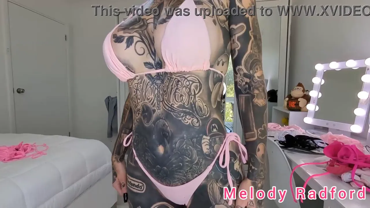 Melody Radford tries on pink ruffled micro fetish bras in solo try-on haul