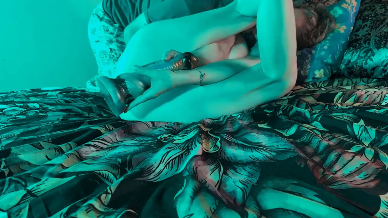 Mature couple massage each other with giant dildos
