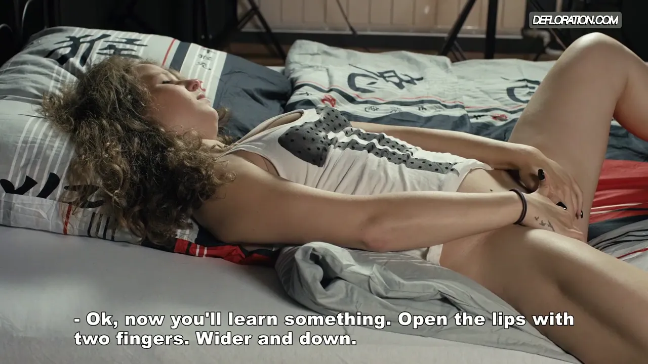 Hungarian virgin Konoplya gets her panties off for a solo masturbation and defloration