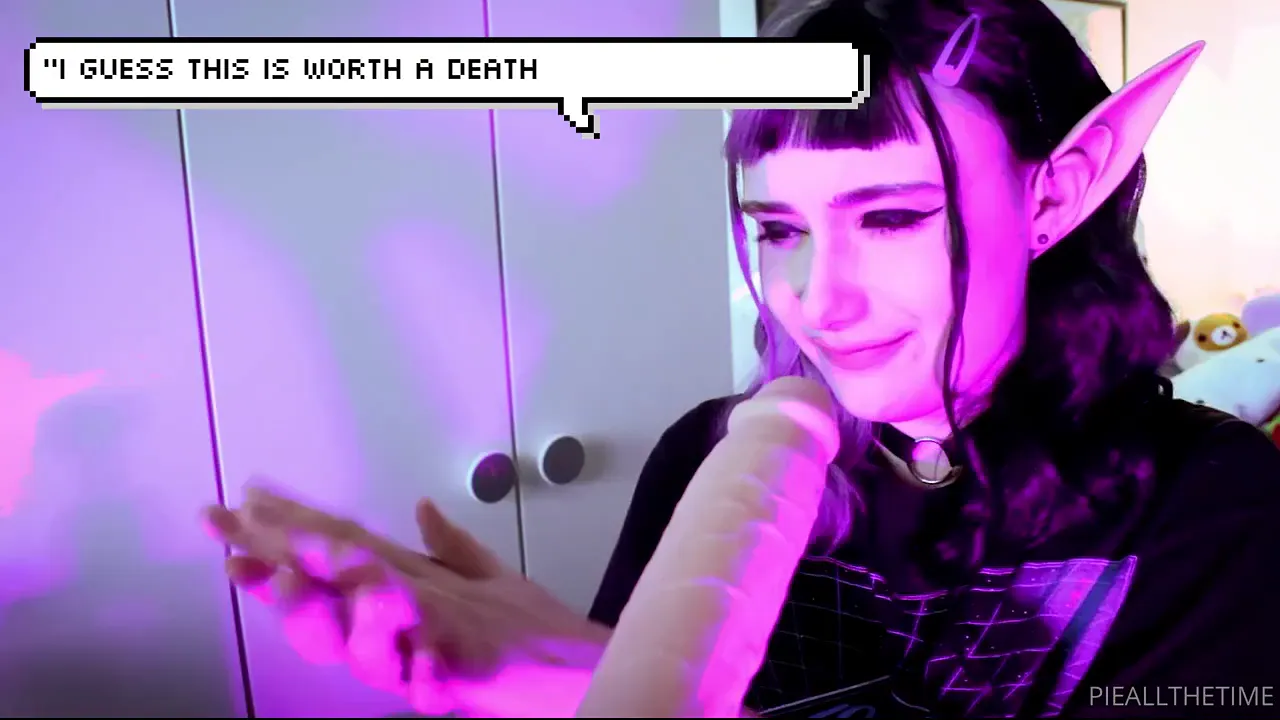 Elf-girl webcam solo plays D&D while sucking a big dildo