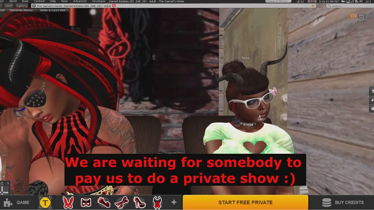 Second Life webcam girls perform dirty animations, BDSM and lesbian scenes live