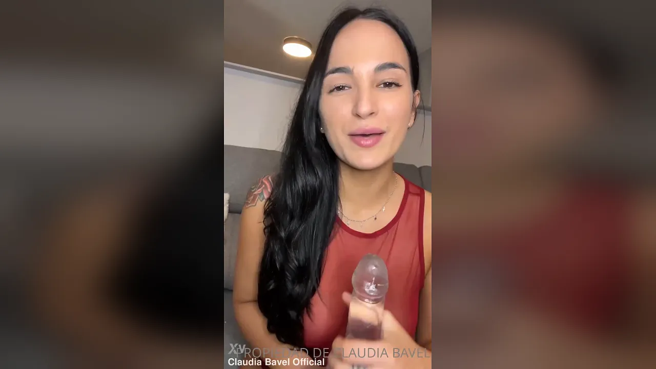 Claudia Bavel teases in lingerie before solo masturbation with a big dildo