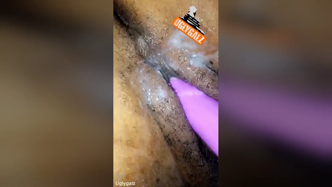 Ebony girl Uglygalz1 masturbates with a toy and fucks her vibrator
