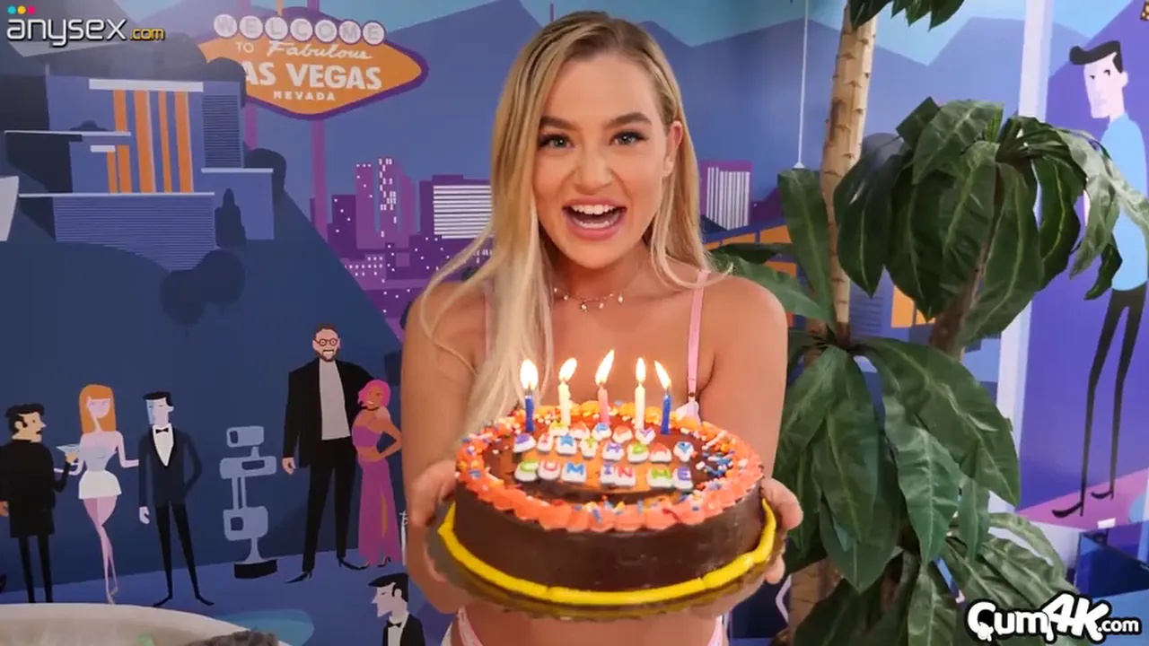 Blonde Blake Blossom in sexy lingerie surprises her big cock boyfriend with a birthday