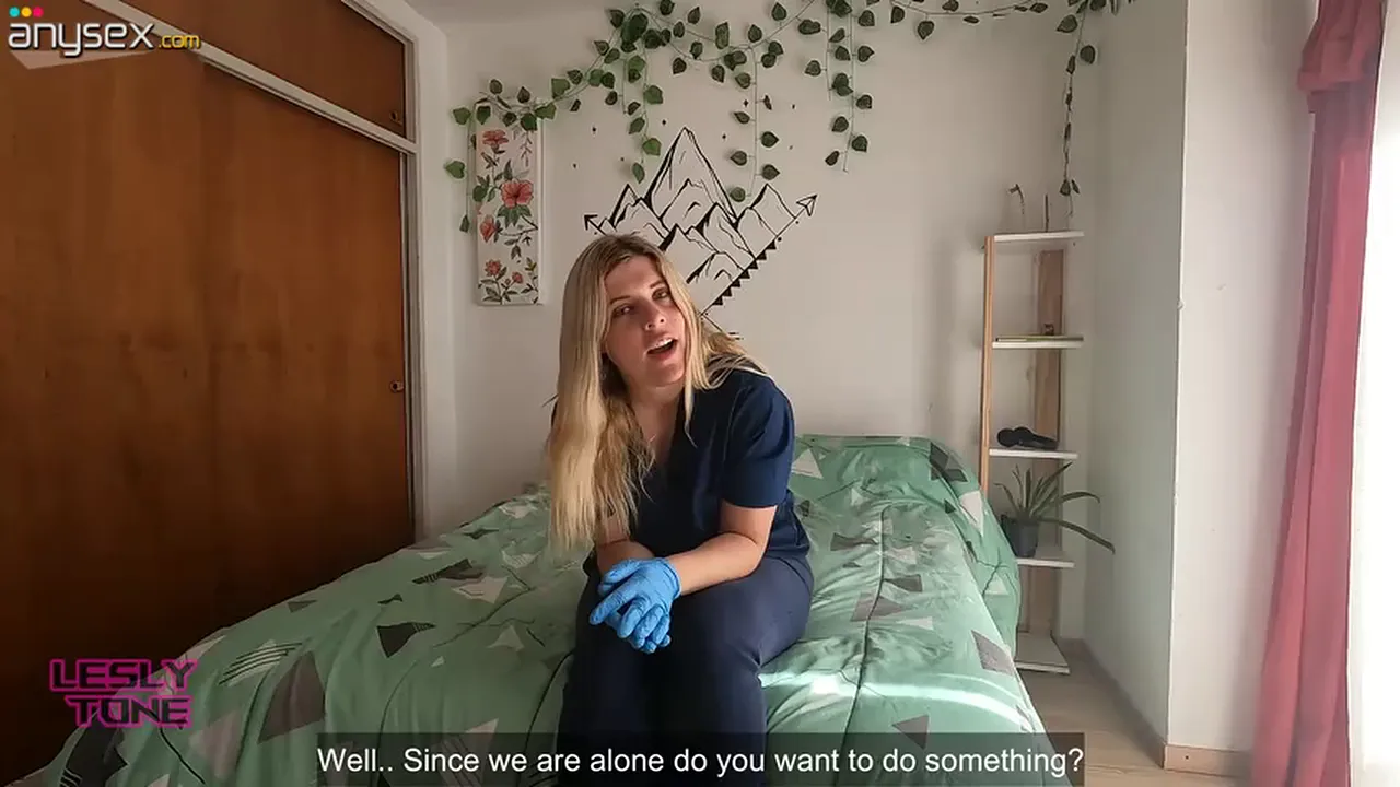 Blonde Latina doctor in scrubs sucks and rides her patient's cock in solo ASMR role play