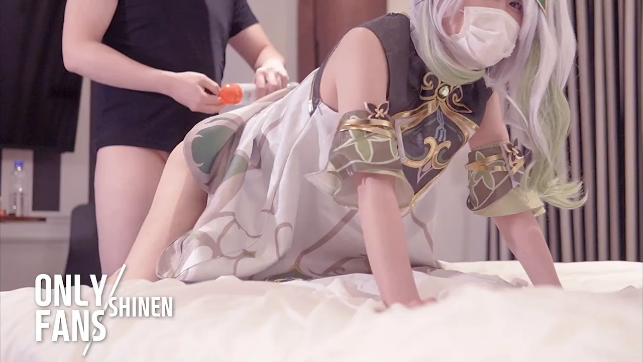 Ladyboy cosplaying as Nahida from Genshin Impact uses anal toys in hentai scene