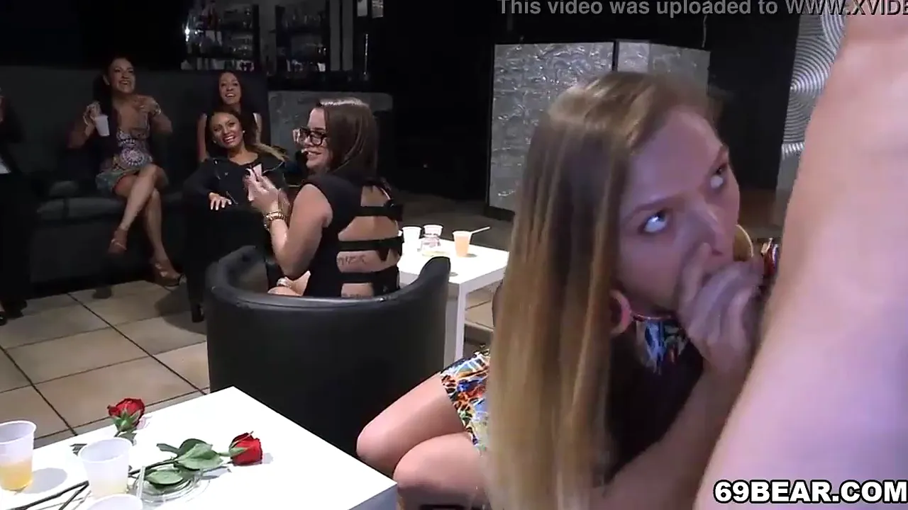 CFNM party girls suck and fuck male strippers