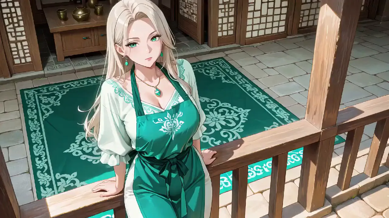 Blonde mature woman in kimono kneels in garden, then has intense female orgasm