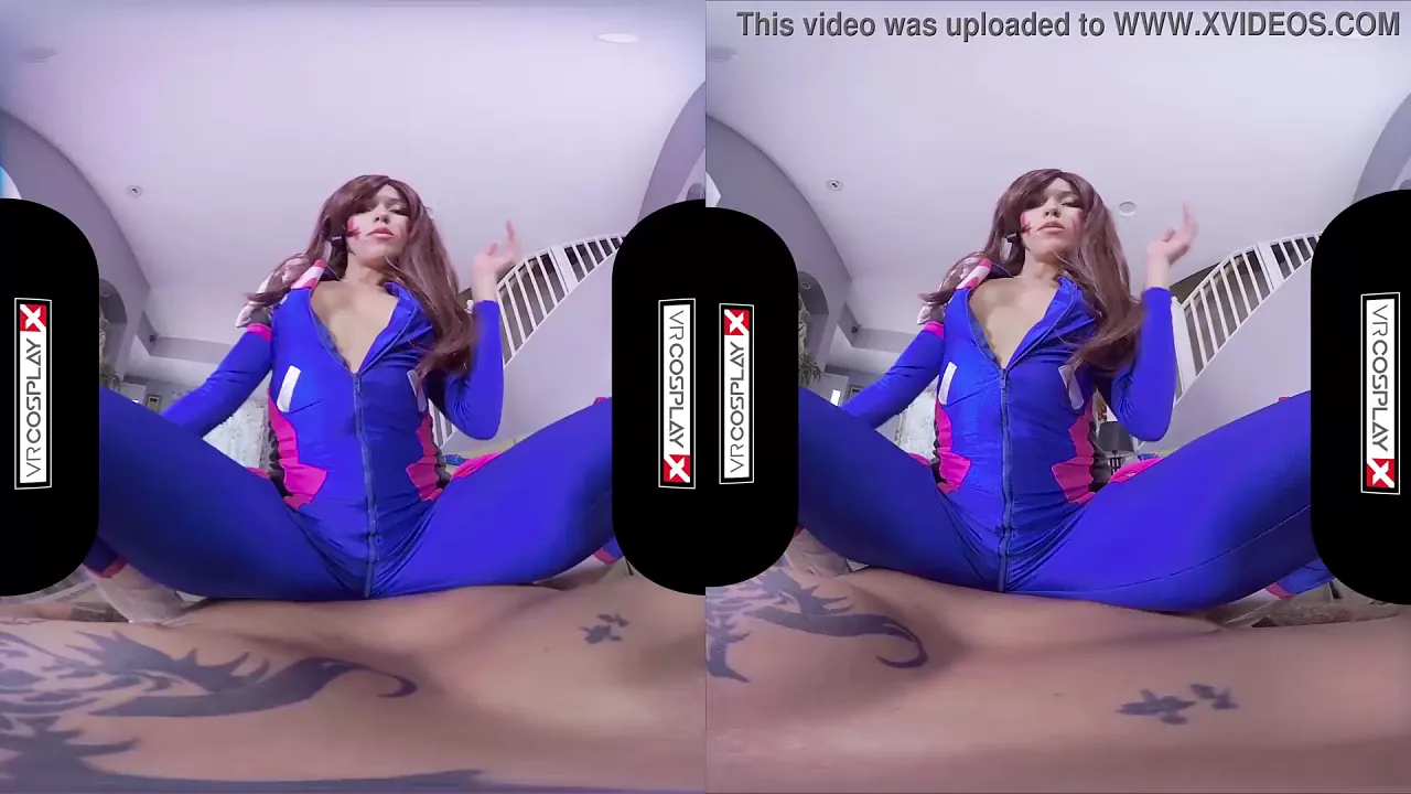 Megan Rain cosplays as D.Va for a solo VR masturbation and blowjob session