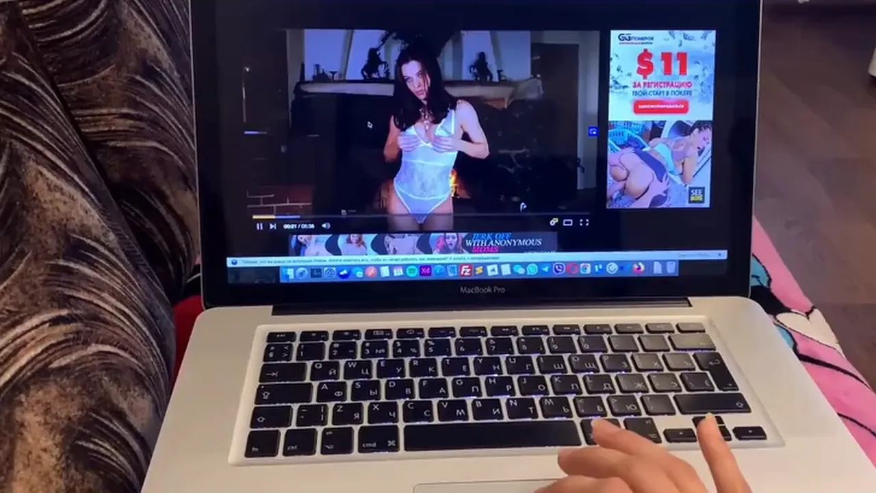 Ukrainian girl masturbates to Lana Rhoades porn videos