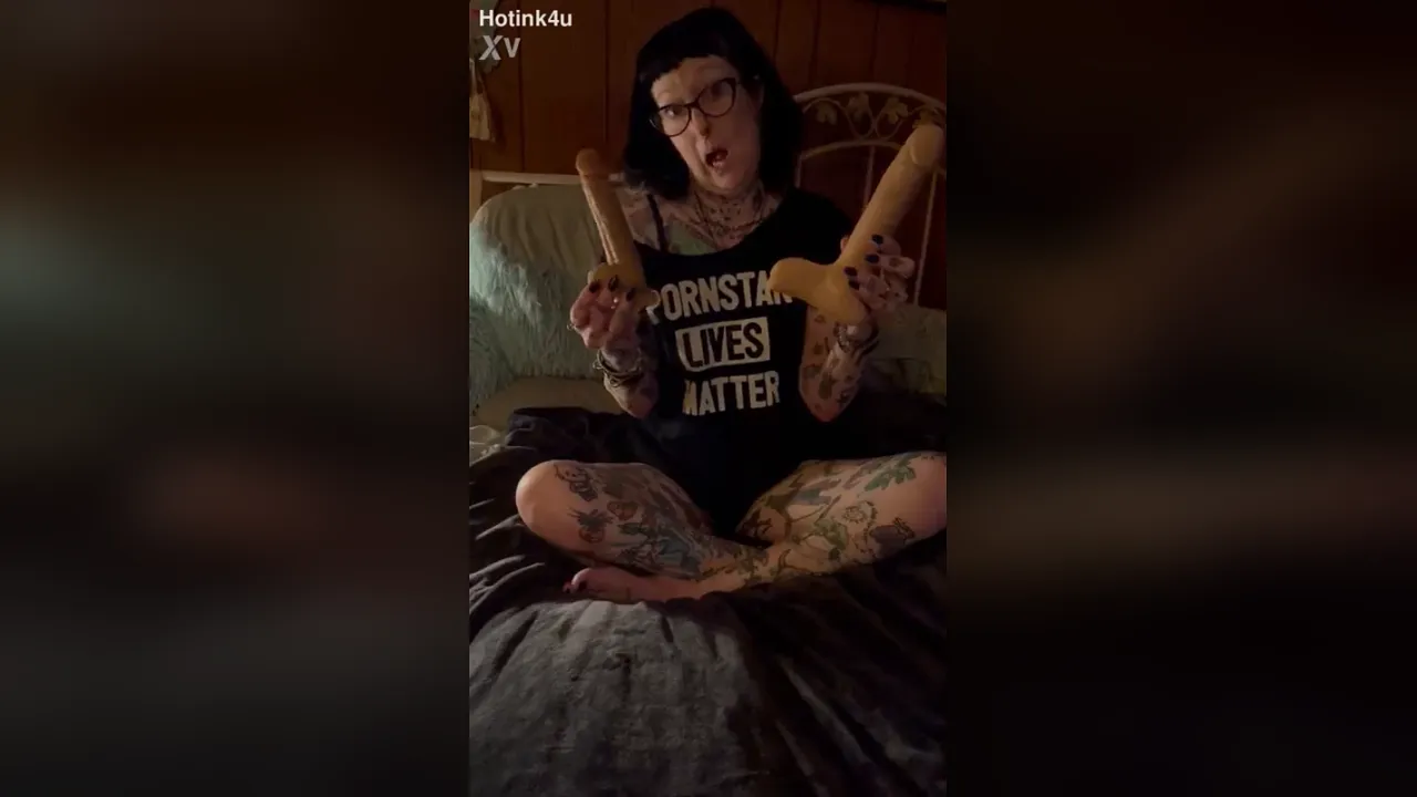 Girl uses dildo to pleasure herself and play with her balls