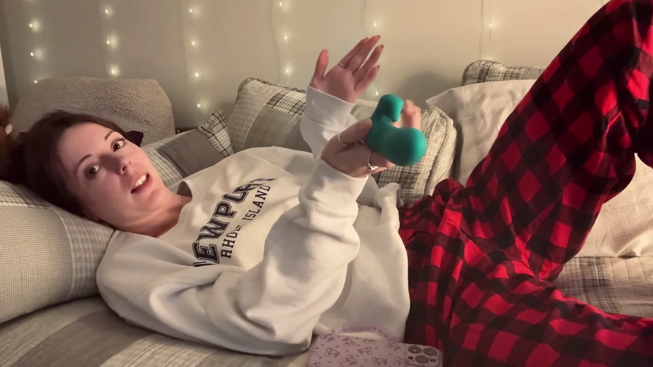 Brunette step-sister confronts her POV as she uses a vibrator
