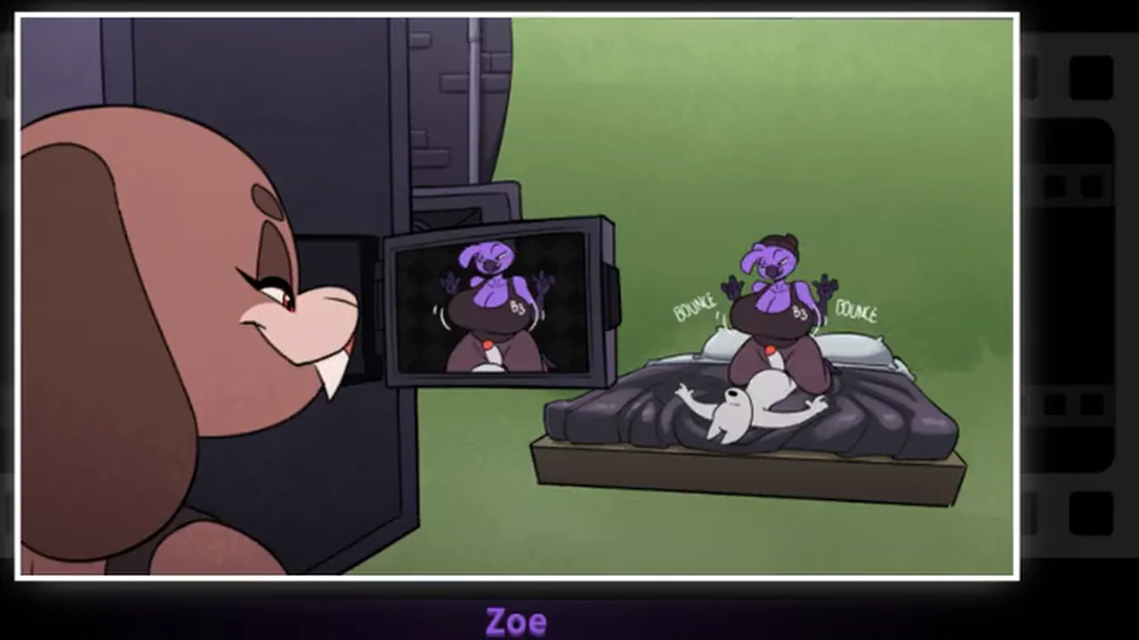 Cartoon big-titted girl masturbates while a guy with a big dick fucks her