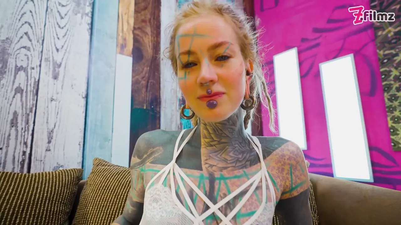 Tattooed German solo masturbation with anal toys